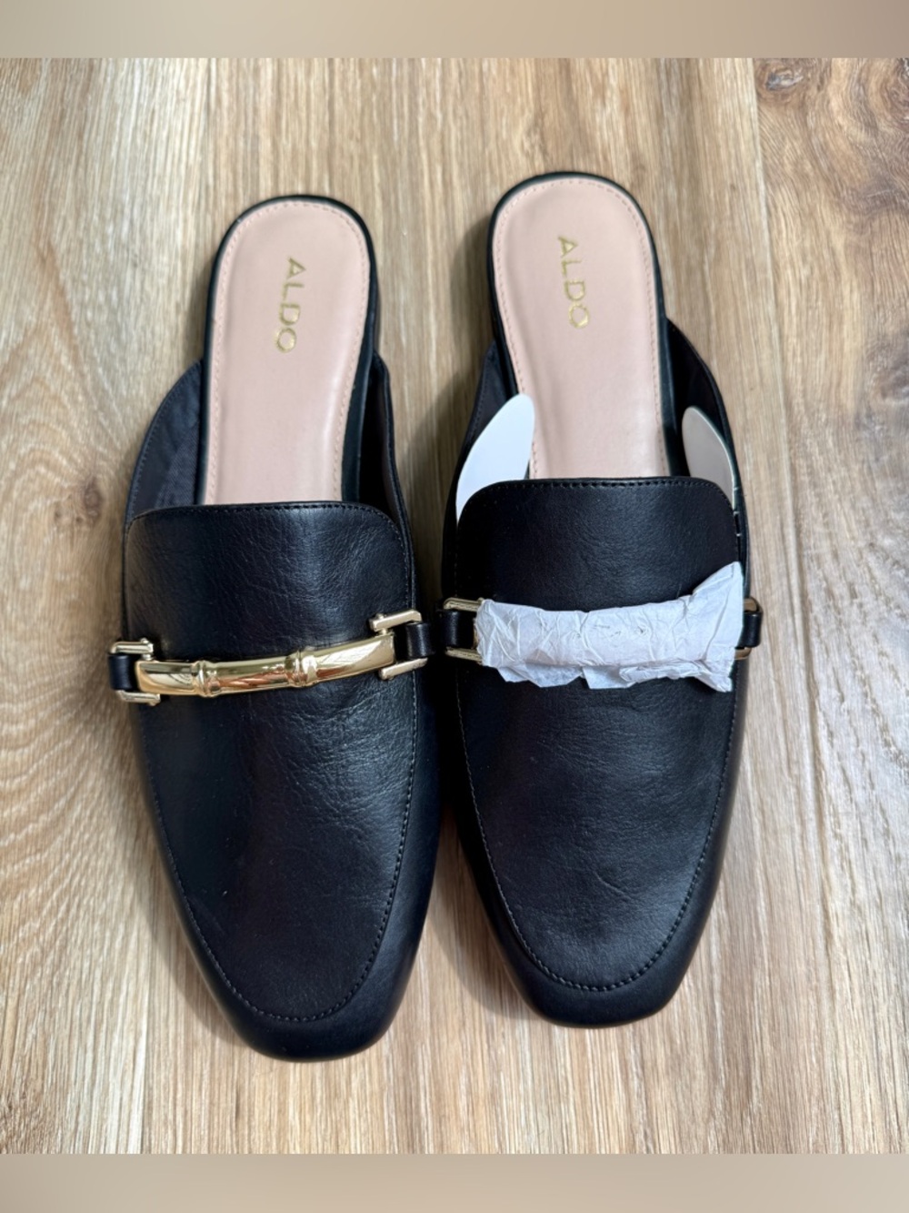 ALDO Black Leather Horsebit Mule Loafers Size 10 NWOB - Picture 3 of 7